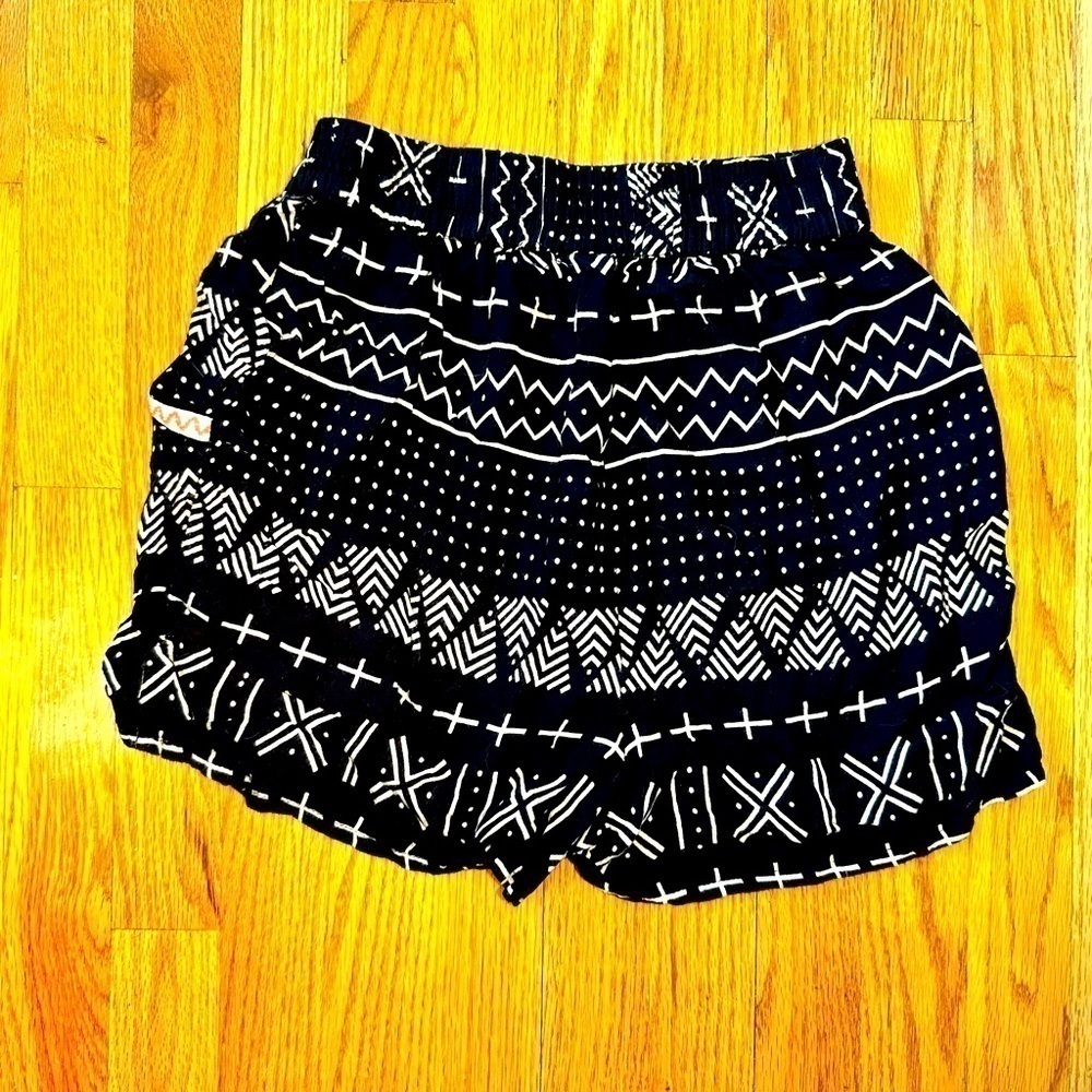 Fun & Flirt Black  Aztec patterned Boho shorts with pockets.​
